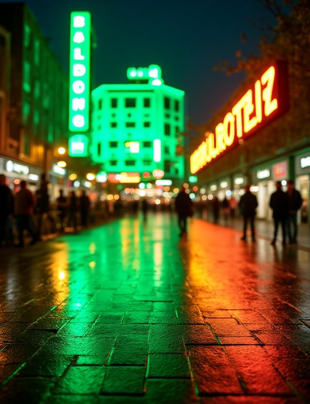 Cinematic street atmosphere during the Rotterdam International Film Festival at night